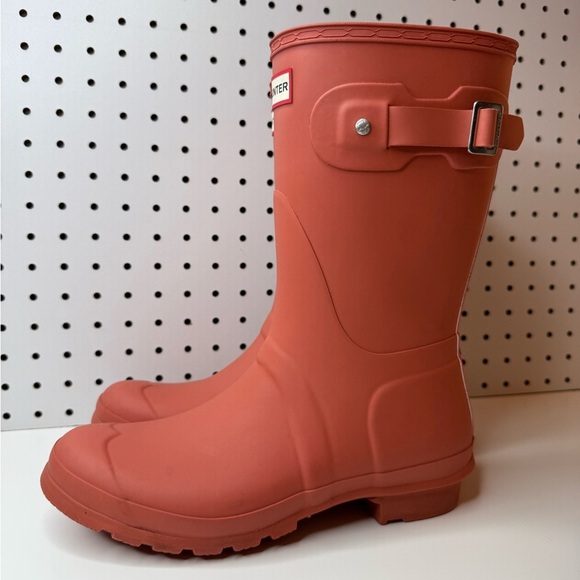 Hunter Original Short Tri Colour Logo Backstrap Boots US 9 EU 40/41 Red Flurry - Picture 4 of 17